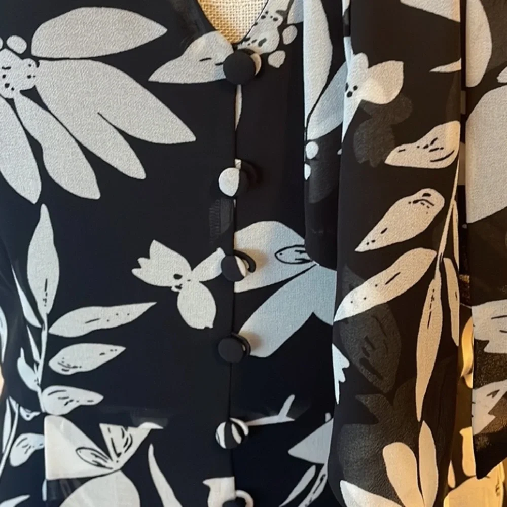 JayGodfrey Black and White Printed Josephine Chiffon Hourglass Sleeveless Sz 12‎ - Picture 9 of 14